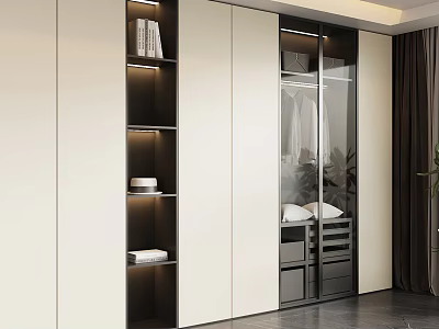 Modern Sleek Wardrobe Interior Design With Glass Doors Storage Shelves And Drawers 3d model