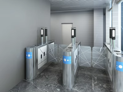 Modern Public Facility Turnstile With Metal Structure Glass Barriers And Access Control Scanner 3d model