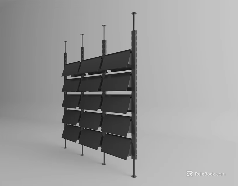 Black Modern Bookshelf With Multi Tiered Open Shelves And Metal Frame 3d model 