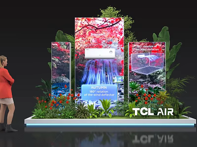 Floral Installation Design With Green Plants Flowers And Large Screen For TCL AIR Exhibition 3d model