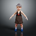 Child Wearing Gray Hat Brown Dress With Lace Red Detail Blue Shoes And White Socks