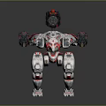 Sci-Fi Quadruped Mechanical Beast With Red White Armor And Weaponized Limbs 3d model