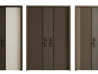 Modern Double Doors Design With Vertical Stripes And Metal Handles In Various Colors 3d model