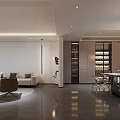 Modern Living and Dining Room Interior With Sofa Dining Table Chairs And Pendant Lights