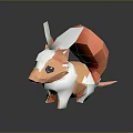 Low Poly Style Game Movie Character Orange White Squirrel With Big Tail And Ears