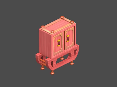 Pink Wooden Cabinet With Two Doors And Yellow Accents On Decorative Base 3d model