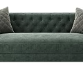 Green Tufted Velvet Sofa With Decorative Pillows And Gold Legs Design