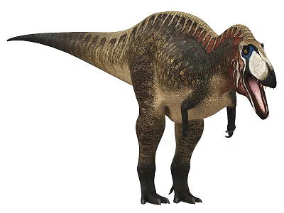 3D Rendered Dinosaur With Open Mouth Red Blue Head And Striped Body Standing Pose 3d model