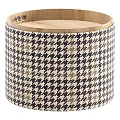 Upholstered Round Storage Ottoman With Wooden Top And Minimalist Design For Living Room