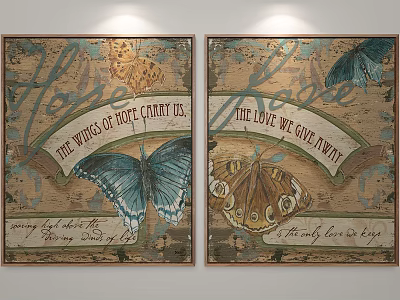 Vintage Decorative Wall Art With Butterflies And Inspirational Love Quotes 3d model