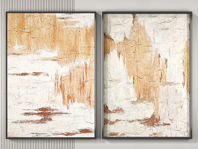 Two Piece Abstract Textured Wall Art With Beige Brown White Hues And Black Frames 3d model