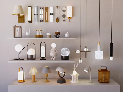 Modern Lighting Combination With Table Pendant Wall Lamps And Decorative Display Shelves 3d model