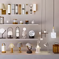 Modern Lighting Combination With Table Pendant Wall Lamps And Decorative Display Shelves