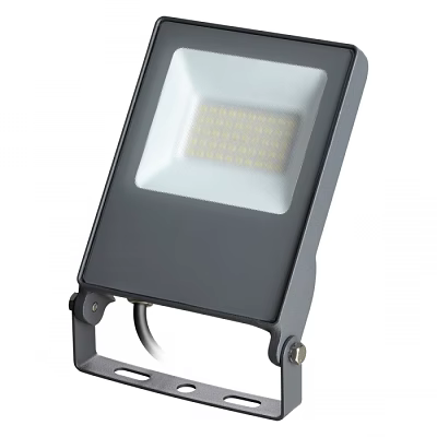 Outdoor Floodlight With LED Bulbs Gray Housing Bracket Power Cable And Mounting Design 3d model