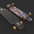 Two Skateboards Featuring Black And Colorful Patterned Designs With Yellow Wheels