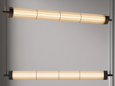Modern Minimalist Long Cylindrical Pendant Lights With Wooden Texture And Black Frame 3d model