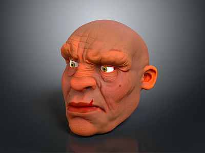 3D Character Head Model With Wrinkled Skin Green Eyes And Red Lips 3d model