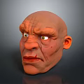 3D Character Head Model With Wrinkled Skin Green Eyes And Red Lips