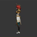 Woman With Red Hair And Halo In Ornate Gold Green Armor Standing With Outstretched Arms