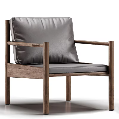 Modern Minimalist Dining Chair With Wooden Frame And Black Leather Seat Backrest 3d model