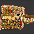 Cartoon Scene Gingerbread House With Colorful Candies On Roof And Frosting Decorations