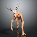 Grotesque Creature Sculpture with Deer Antler Skull and Distorted Limbs 3d model