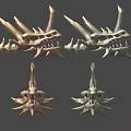 Ancient Scene Displaying Dragon Skulls With Sharp Spikes And Gold Silver Accents