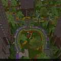 Garden Landscape Between High-Rise Buildings With Green Lawn Trees Flowers And Playground