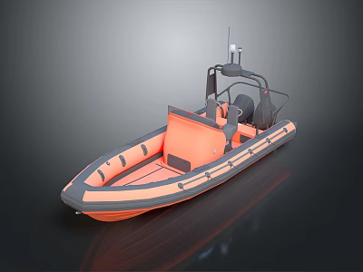 Orange And Gray Inflatable Motorboat With Cockpit Seats And Navigation Gear 3d model