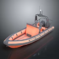 Orange And Gray Inflatable Motorboat With Cockpit Seats And Navigation Gear