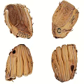 Vintage Leather Baseball Gloves In Four Different Angles With Detailed Stitching 3d model