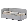 Modern Gray Single Bed with Curved Upholstered Headboard Beige Mattress Pillow and Gray Textured Blanket