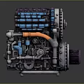 Intricate Mechanical Engine Component With Blue Purple Parts Orange Tube And Gears