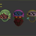 Tactical Weapon Helmets with Transparent Visors Red Yellow Indicators and Gray Green Military Design