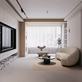 Elegant Modern Living And Dining Room Interior With Sofa Coffee Table And TV Wall