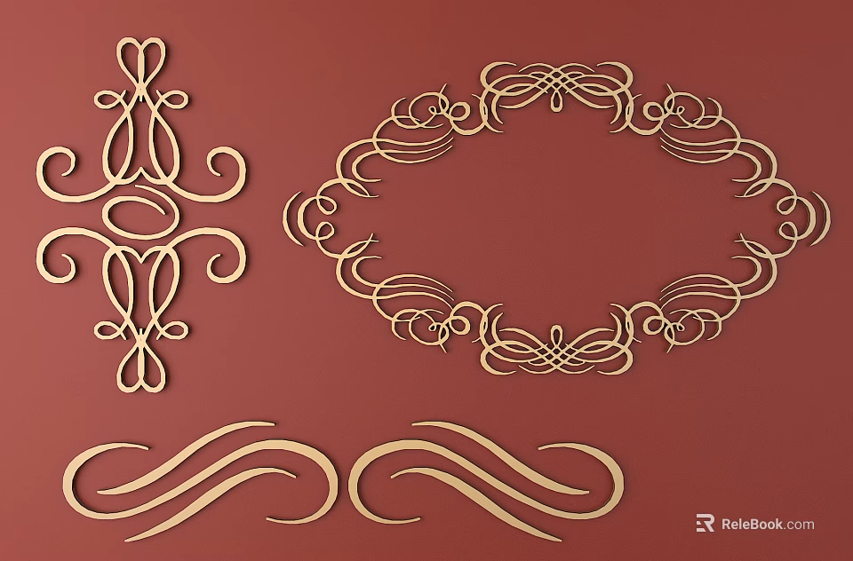Ornamental Carvings With Diverse Shapes And Patterns On Red Background 3d model 