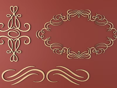 Ornamental Carvings With Diverse Shapes And Patterns On Red Background 3d model