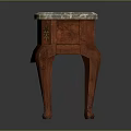 Vintage Red Wooden Console Table With Marble Top And Carved Drawer Details