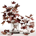 Colorful Autumn Maple Leaves In Clear Glass Vase For Indoor Home Decor