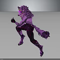 Purple Horned Anthropomorphic Wolf Creature In Tight Outfit Running Dynamic Pose