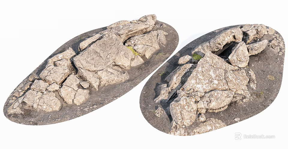Natural Stone and Wood Textures with Moss in Rustic Outdoor Design 3d model 