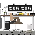 Modern Desk Chair Lifting Computer Desk Double Screen Computer Side Table Office Supplies 3d model