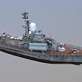 Rusty Warship With Weathered Hull And Deck Equipment Including Radar Antennas