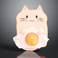 Cute Pink Game Anime Cat Character Holding Fried Egg with Runny Yolk in Animation