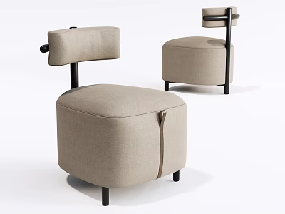 Modern Beige Single Sofa with Linen Fabric Black Legs and Armrest Design 3d model