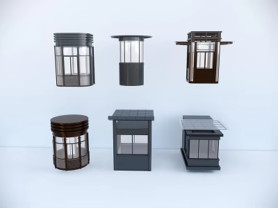 Collection Of Decorative Lanterns With Various Designs Metal Frames And Glass Panels 3d model