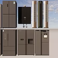 Modern Black Kitchen Appliances Collection With Various Refrigerator Models And Units
