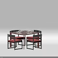Square Dining Table Set With Four Chairs Red Seat Cushions Dark Frame