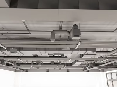 Exposed Industrial Ceiling Design With Metal Frames Pipes And Vents 3d model