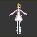 Orange Haired Game And Movie Character In Pink And White Dress With Blue Accents
